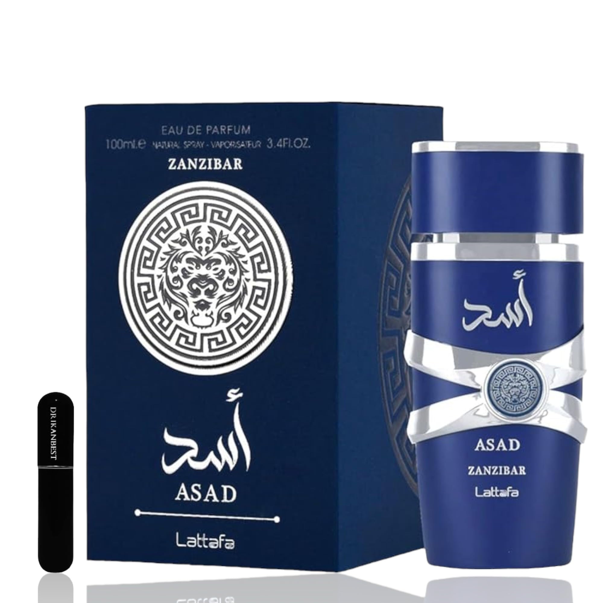 Perfume Asad Zanzibar para Hombres,Fragancia Tropical y Fresca de Verano Eau de Parfum 100ml de Larga Duración+REGALO Atomizador 5ML DRIKANBEST Recargable