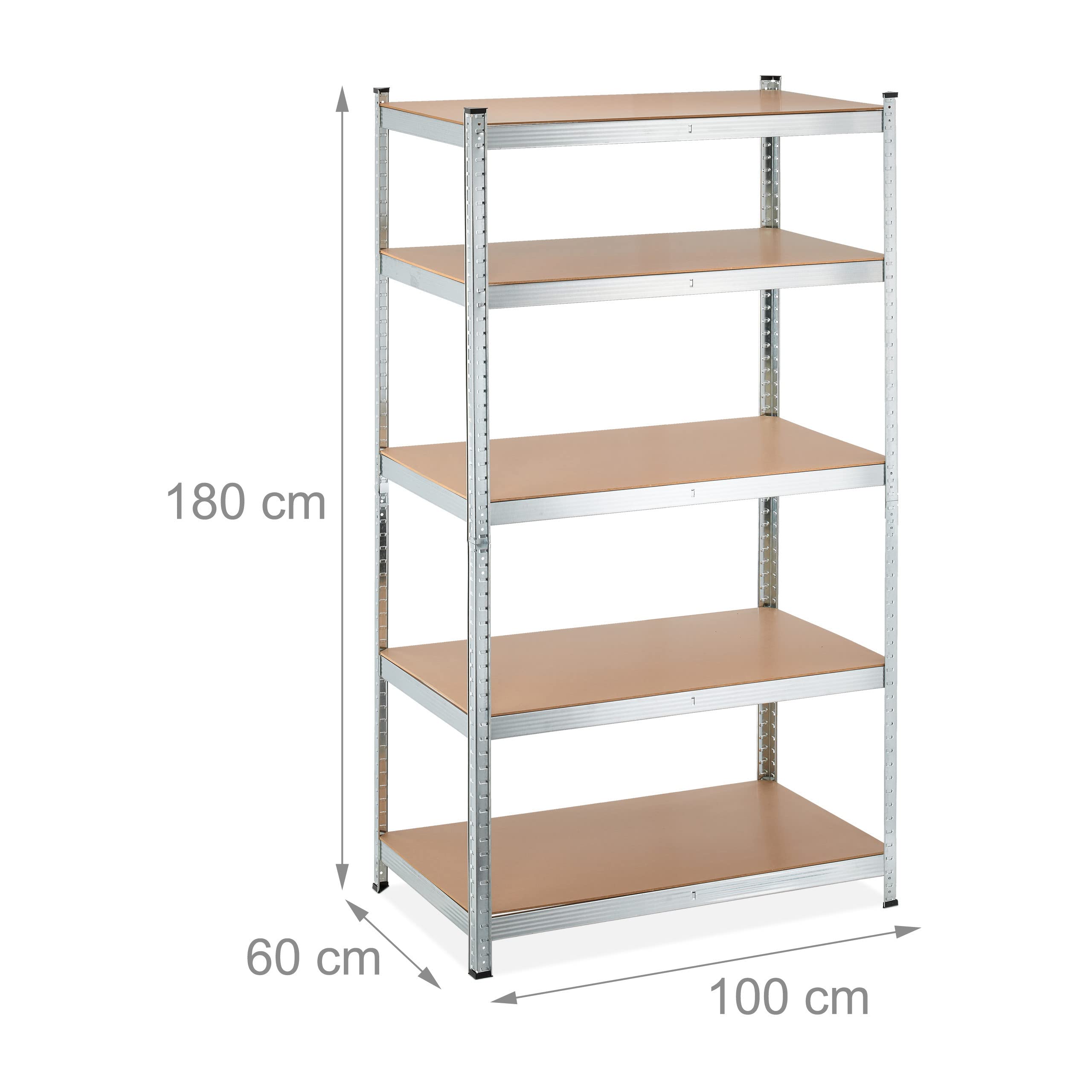 Relaxdays Scaffale in Acciaio, HxLxP 180x100x60 cm, 5 Ripiani ad Alta Portata 1250 kg, per Garage e Cantina, Argentato