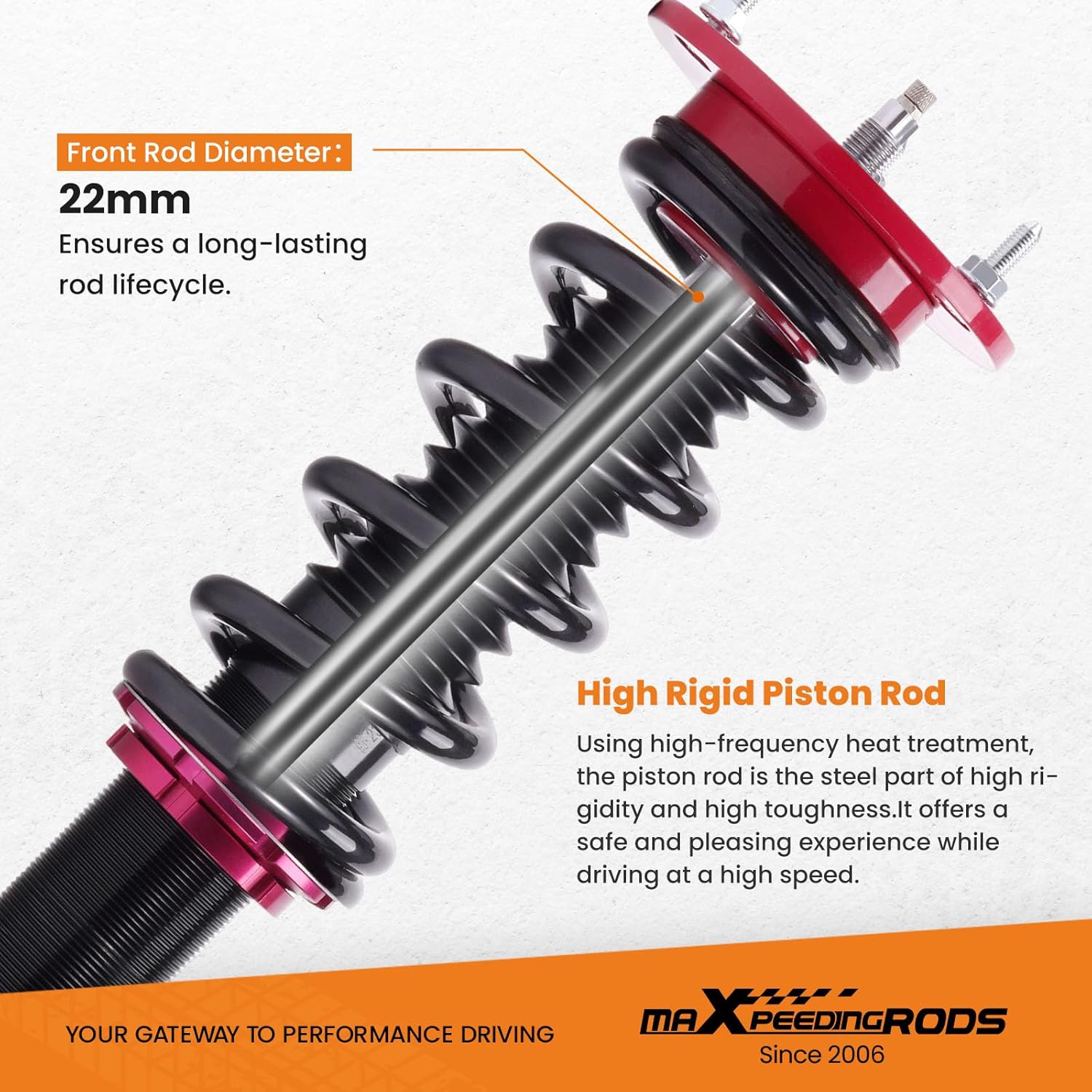 maXpeedingrods Coilovers for Benz S-Class W220 2000-2006, for Benz S Class S430 S500 2000-2006, 24 Levels Damper Adjustable Coilovers Suspension Kit, S2203202438 Lowering Kit Red