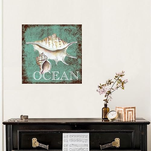 Miniatura 4 de Calcomanías de pared personalizadas con temática náutica de caracol de mar, estrella de mar, playa, océano, tortuga, vida marina, caballito de mar,