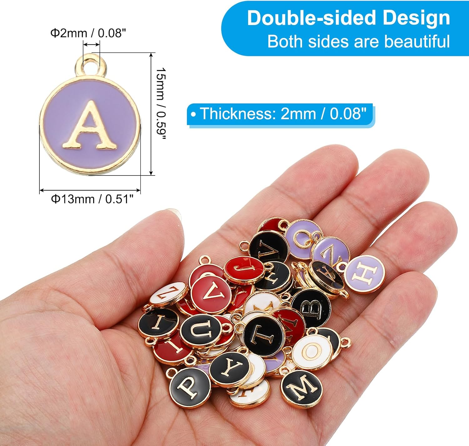 PATIKIL Letter Charm A, 60Pcs Double Sided Alphabet Initial Charm Pendants Beads Enamel Charm for Bracelet Necklace Earring DIY Jewelry Making, Purple - Image 2
