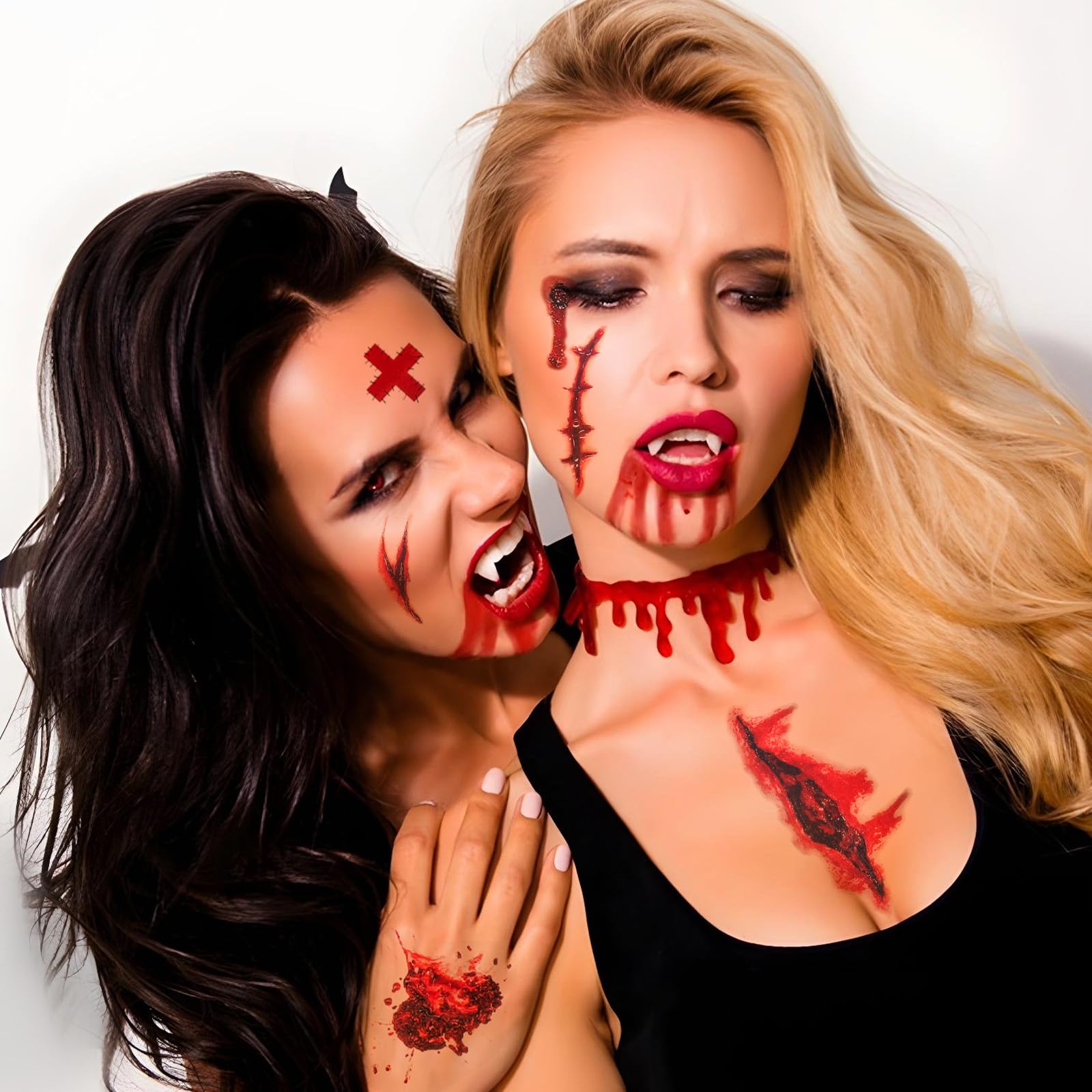 10 arkuszy tatuaży na Halloween, tymczasowe, realistyczne rany, wodoodporne, Halloween, Cosplay, straszna dekoracja makijażu