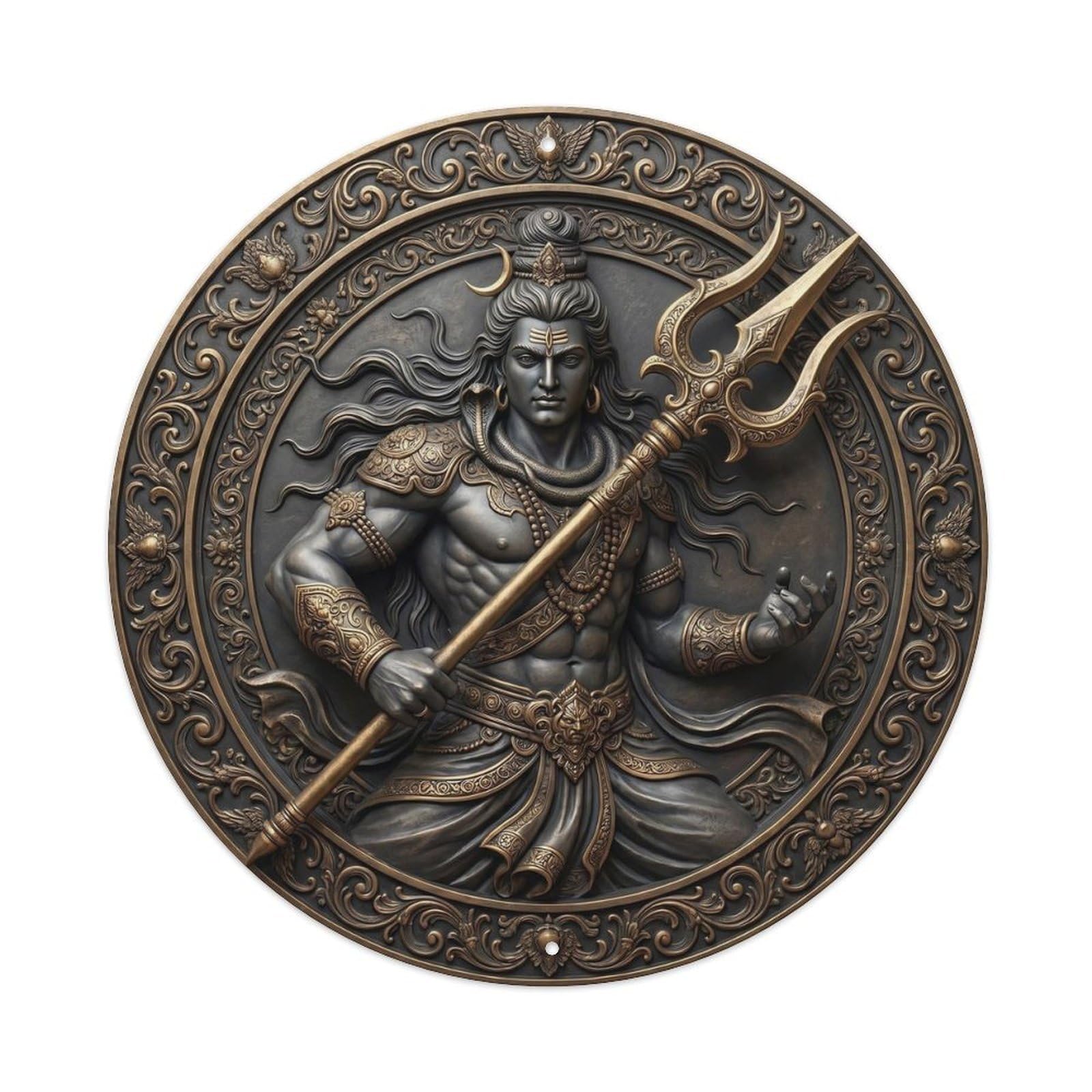Shiva Trishul Trident Weapon Warrior Relief Sculpture Metal Tin Sign