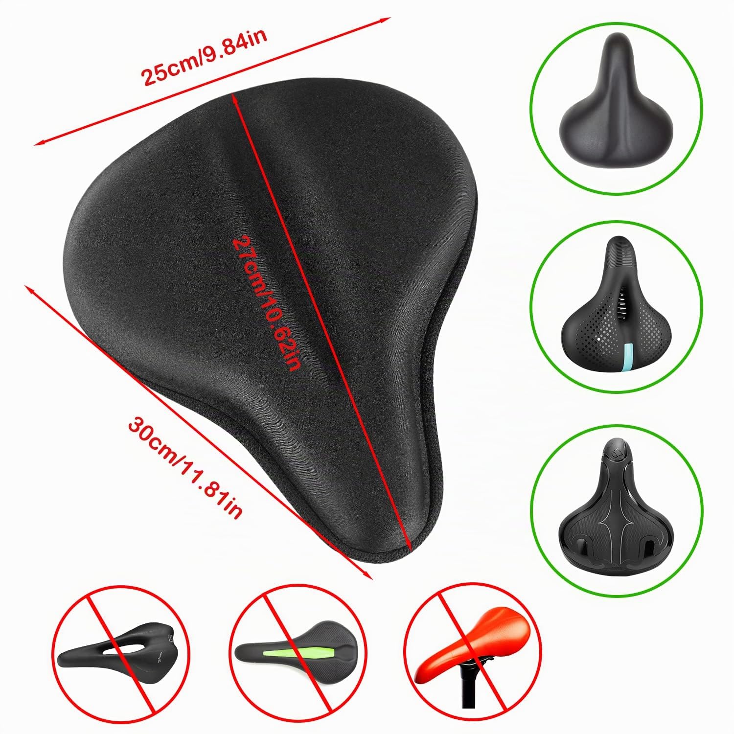 Coprisella Cyclette Gel 27 x 25 CM Coprisellino Cyclette Imbottito Coprisella Bici Gel Morbido Comodo per Selle da MTB Corsa Protezione per la Sella Universale Cuscino Cyclette Copri Sellino