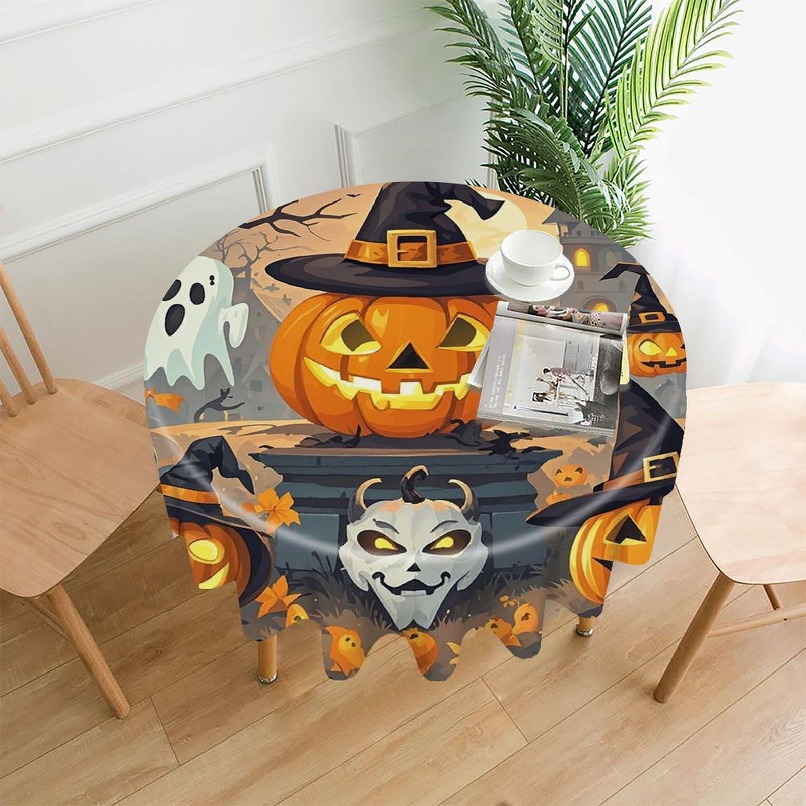 FekiLoot Halloween Pumpkins Round Tablecloth Cover 60 Inch Wrinkle Free Washable Polyester Fabric Table Cover Decorative Round Table Cloth for Home Dining Kitchen Party Farmhouse
