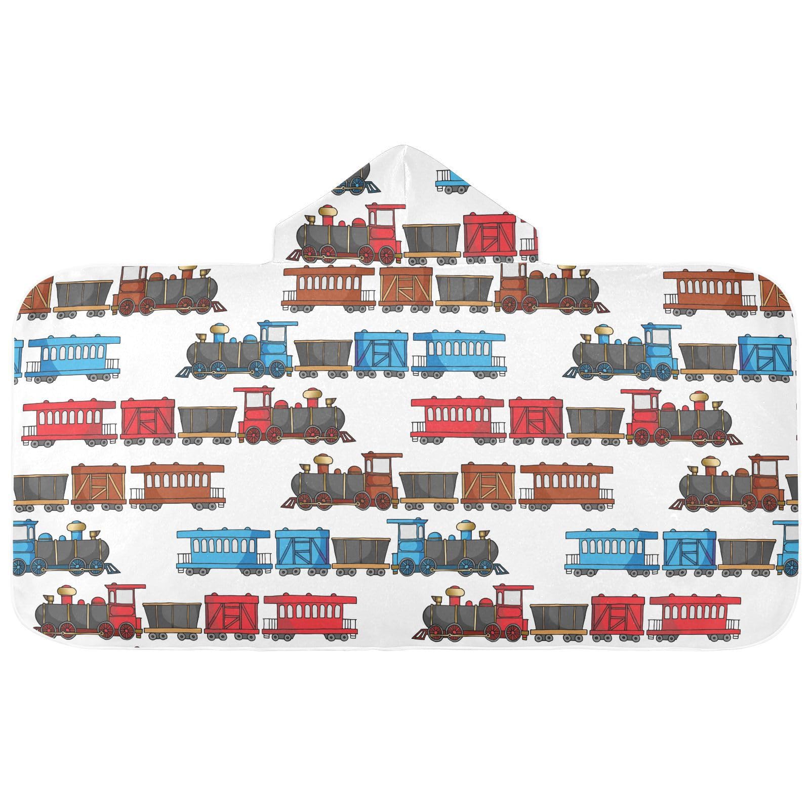 Selerdon Kids Beach Towel for Boys Girls, Cartoon Trains Bath Towel Wrap, Baby Hooded Towels, Toddler Soft Pool Swim Towels