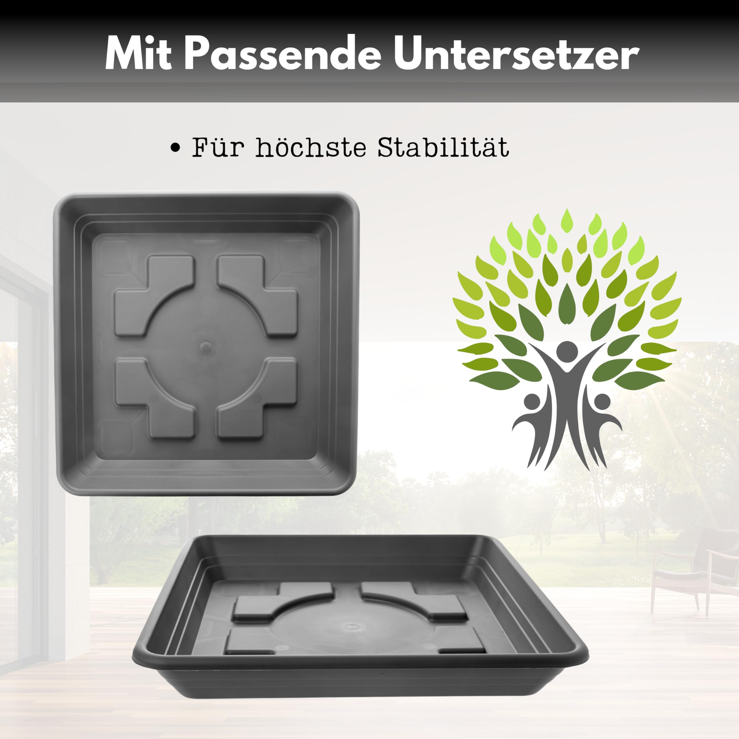 Uwe Lot de 6 grands pots de fleurs exterieur en plastique avec soucoupe 48 cm Fabriqué en Allemagne Anthracite