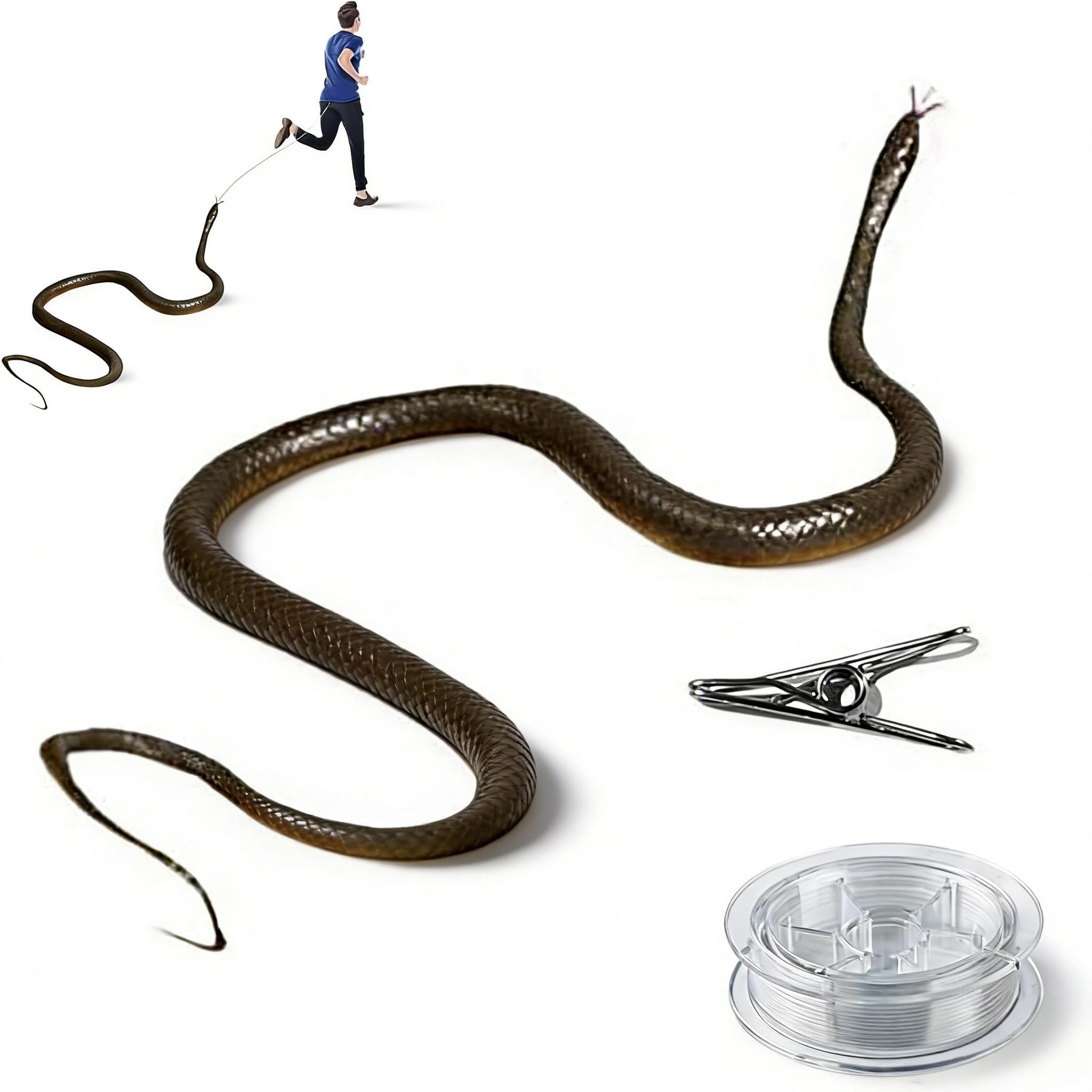 YESHLiky Snakes Prank for Adult, Rubber Fake Snakes Pranks Kit with String and Clip, April Fools Pranks Fake Snake, Snake on an Invisible String Prank That Chase People (Dark teal, 80cm