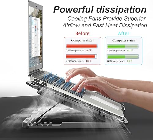 Miniatura 5 de Almohadilla de refrigeración mejorada para laptop, enfriador de laptop para juegos con 5 ventiladores silenciosos, 2 puertos USB, 5 altura de