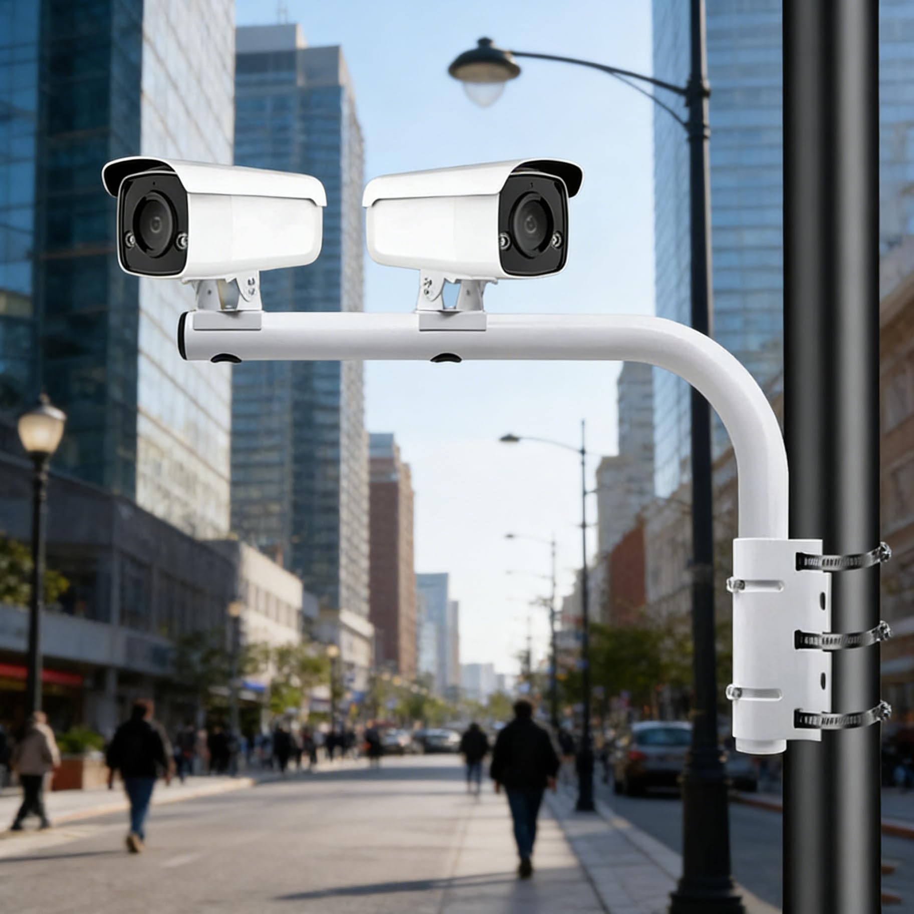 Soporte de Brazo Doble para Cámara de Vigilancia de 40 cm, Soporte de Pared Universal Ajustable con 2 Soportes, para Sistemas de Vigilancia de Seguridad CCTV en Interiores y Exteriores
