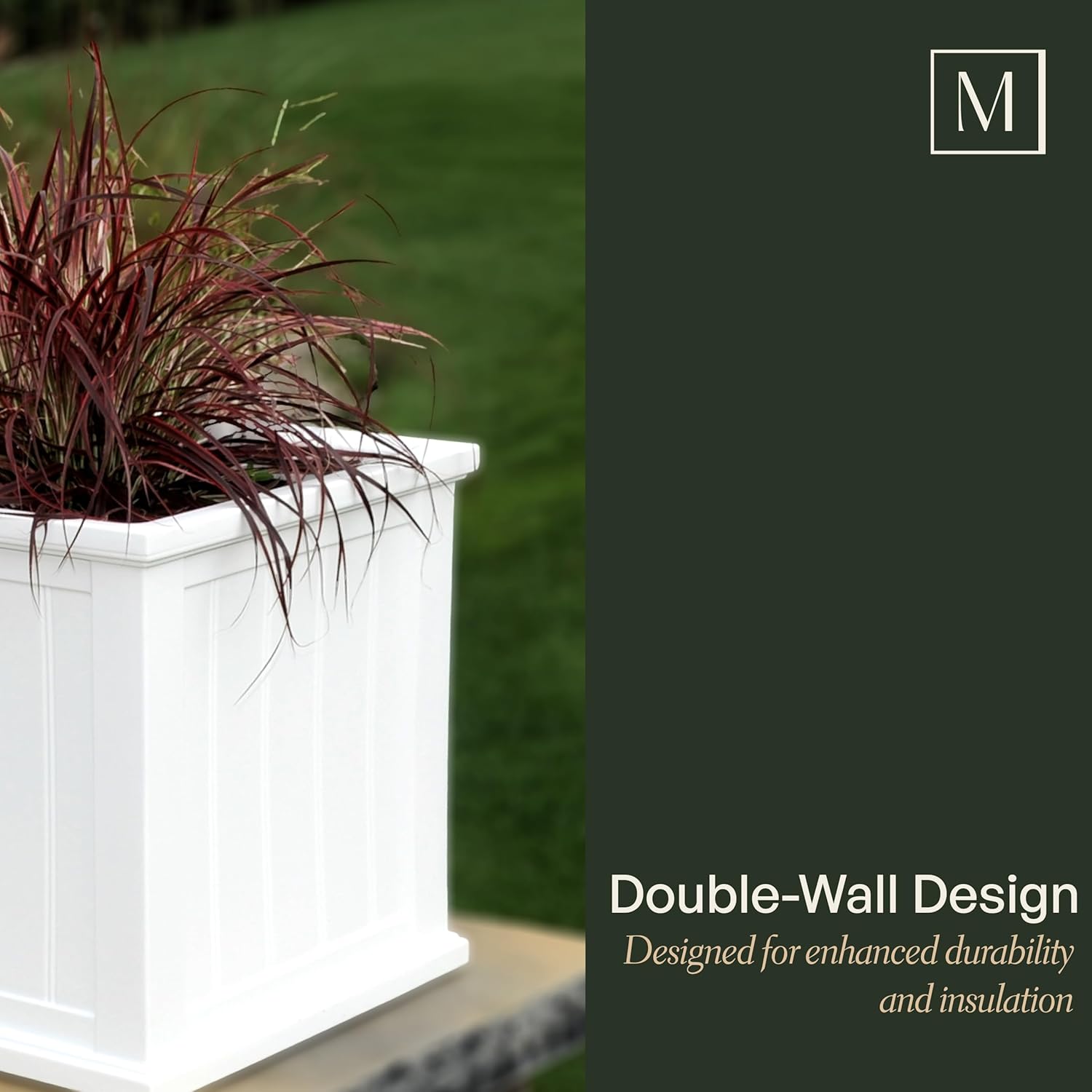 Mayne Cape Cod 20-Inch Square Planter – Self-Watering, Weather-Resistant Planter for Flowers – Durable Outdoor Design for Patio, Porch, or Entryway