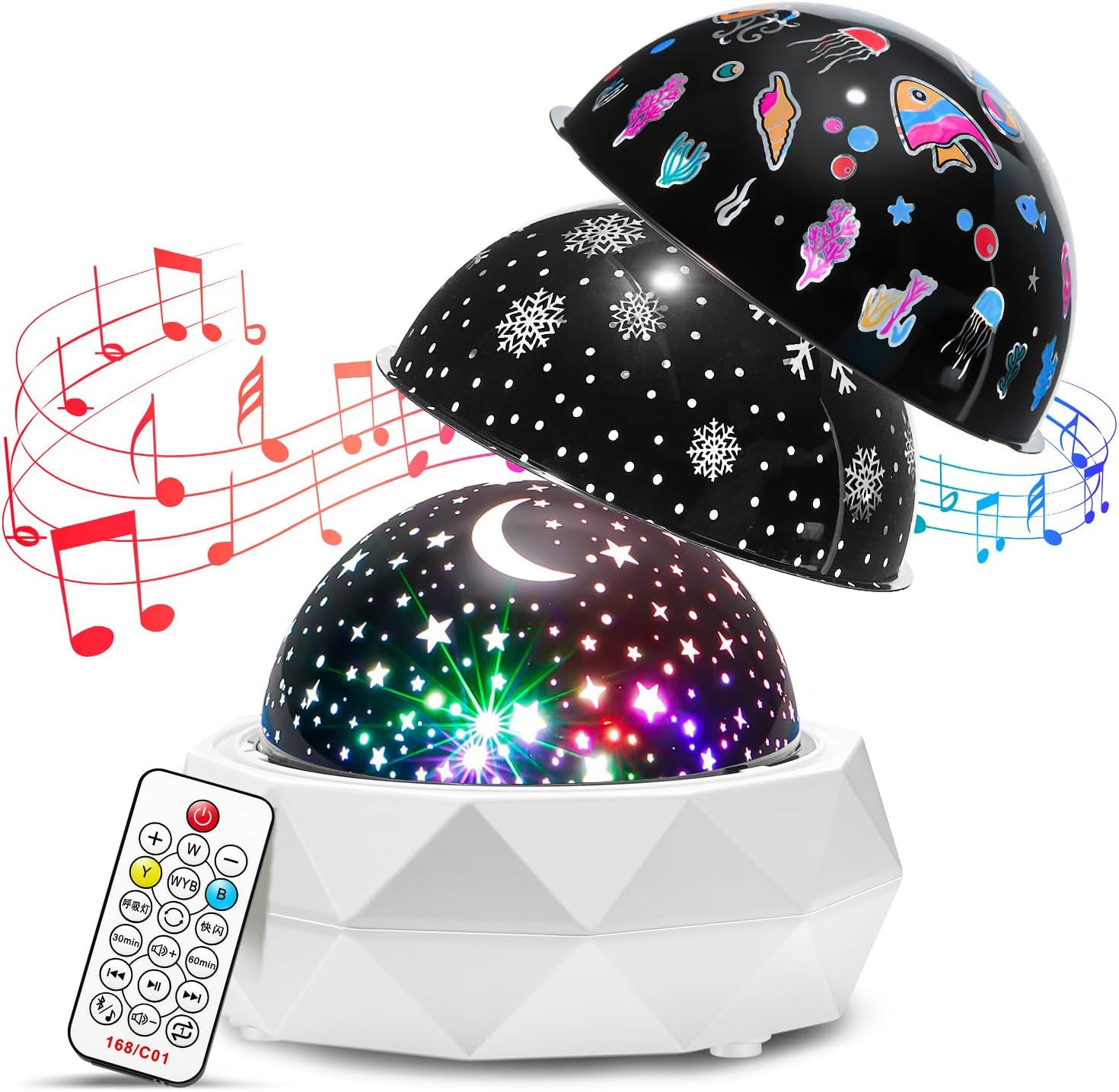 Night Light for Kids Projector+12 Lullabies+3 Films+144 Lightings, USB Rechargeable+Remote Kids Night Light Projector for Kids Room,360° Rotating Stars for Ceiling Projector Baby Night Light Projector