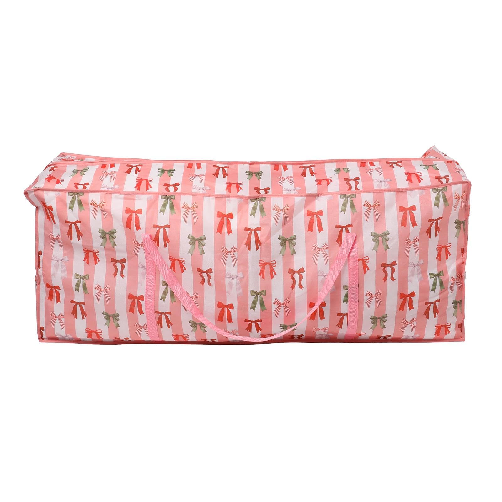OHS Multi Bow Stripe 7.5ft Christmas Tree Storage Bag Heavy Duty,Pink/White