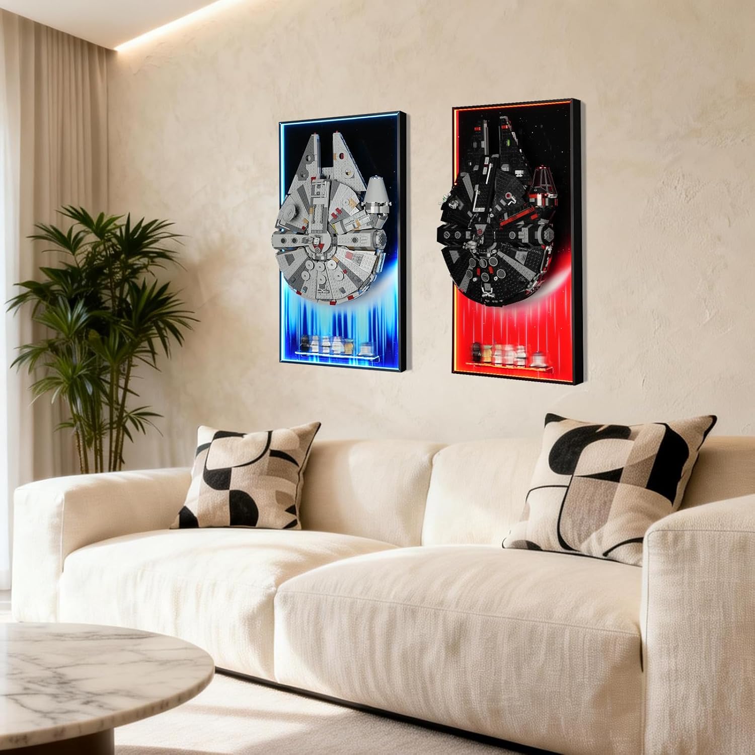 Lighted Display Wallboard Compatible with Lego Star Wars 75389 Millennium Falcon, Upgraded Wall Mounted Display with Led Light, Adult Collectibles Display Wall Frame for Building Blocks (Board Only)