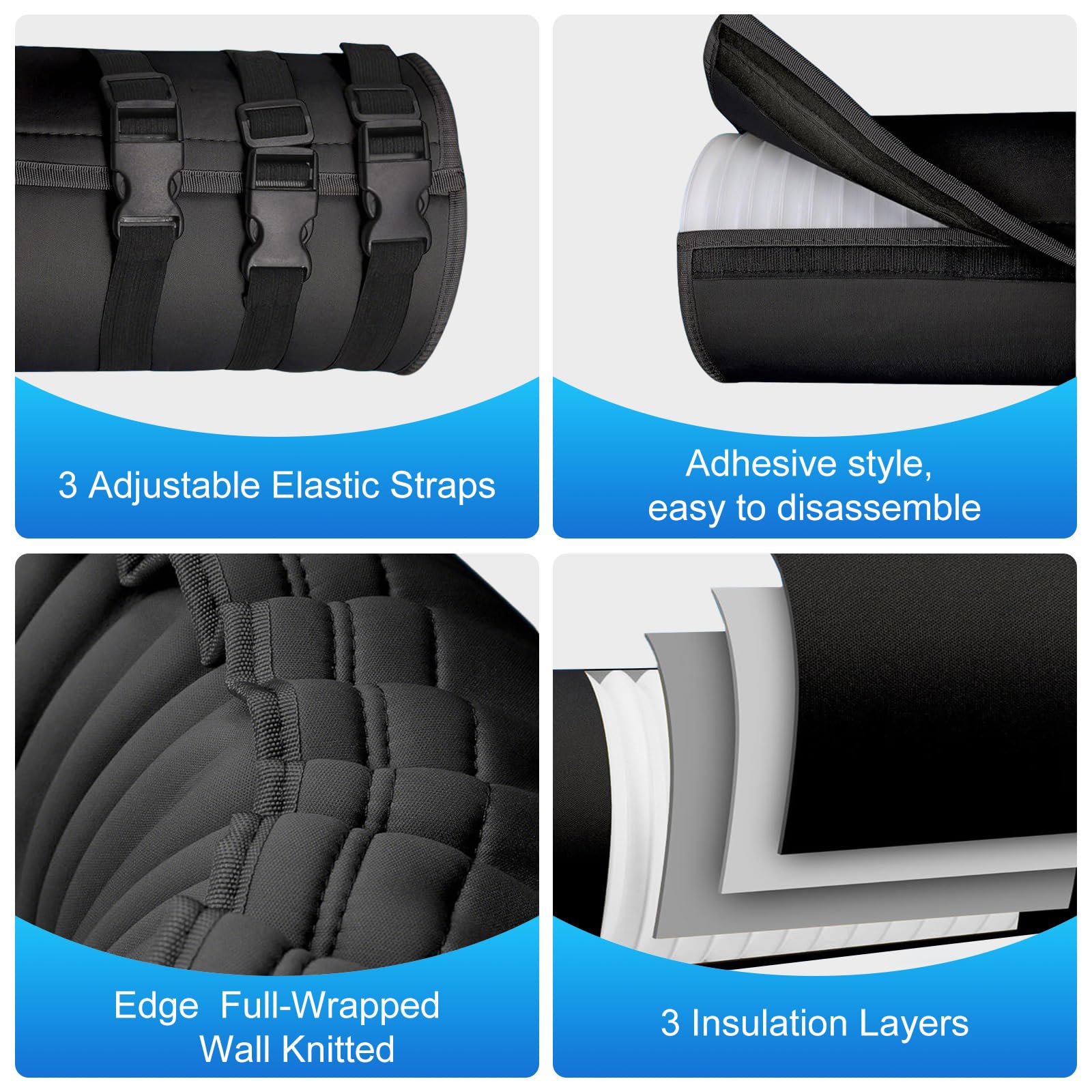 Cubierta Aislante para Manguera de Aire Acondicionado, Funda Aislamiento para Manguera de Aire Acondicionado Portátil para Conducto Escape de 12.7 y 15cm Diámetro, con 3 Correas (1, Negro)