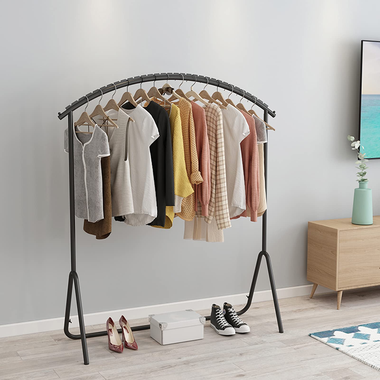 Kleiderständer Nordic Kleiderständer Heavy Duty Metall Kleiderstangen Wäscheständer Stand Kleiderständer Shop Storage Display Gebogene Hängestange (Größe: 80 x 40 x 130 cm, Farbe: Schwarz)