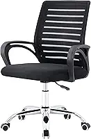 Cadeira Ergonômica Conthey Home Office e Escritório, Encosto Listrado Mesh Respirável, Regulagem de Altura a Gás, Base Cromada 5 Rodízios 360°, Braços Fixos, Preta