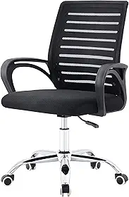 Cadeira Ergonômica Conthey Home Office e Escritório, Encosto Listrado Mesh Respirável, Regulagem de Altura a Gás, Base Cromada 5 Rodízios 360°, Braços Fixos, Preta