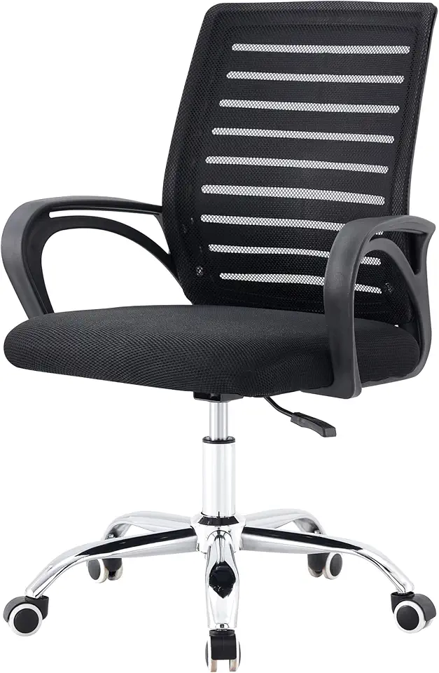 Cadeira Ergonômica Conthey Home Office e Escritório, Encosto Listrado Mesh Respirável, Regulagem de Altura a Gás, Base Cromada 5 Rodízios 360°, Braços Fixos, Preta