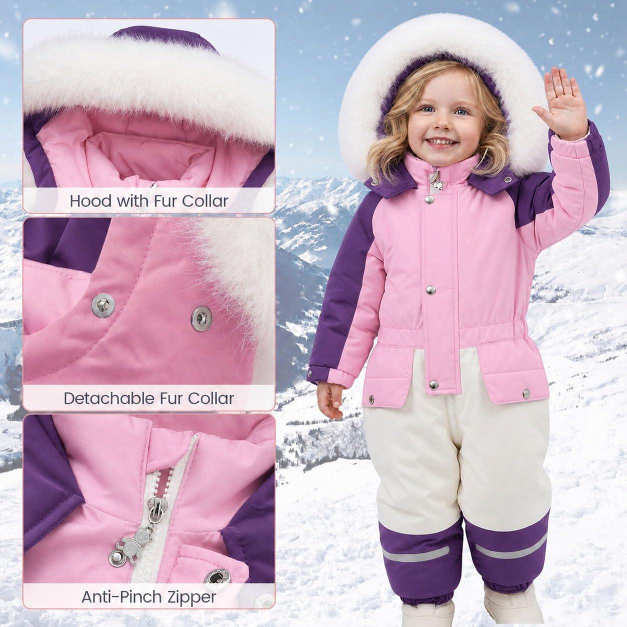 JiAmy Kids One-piece Snowsuit for 1-8Y