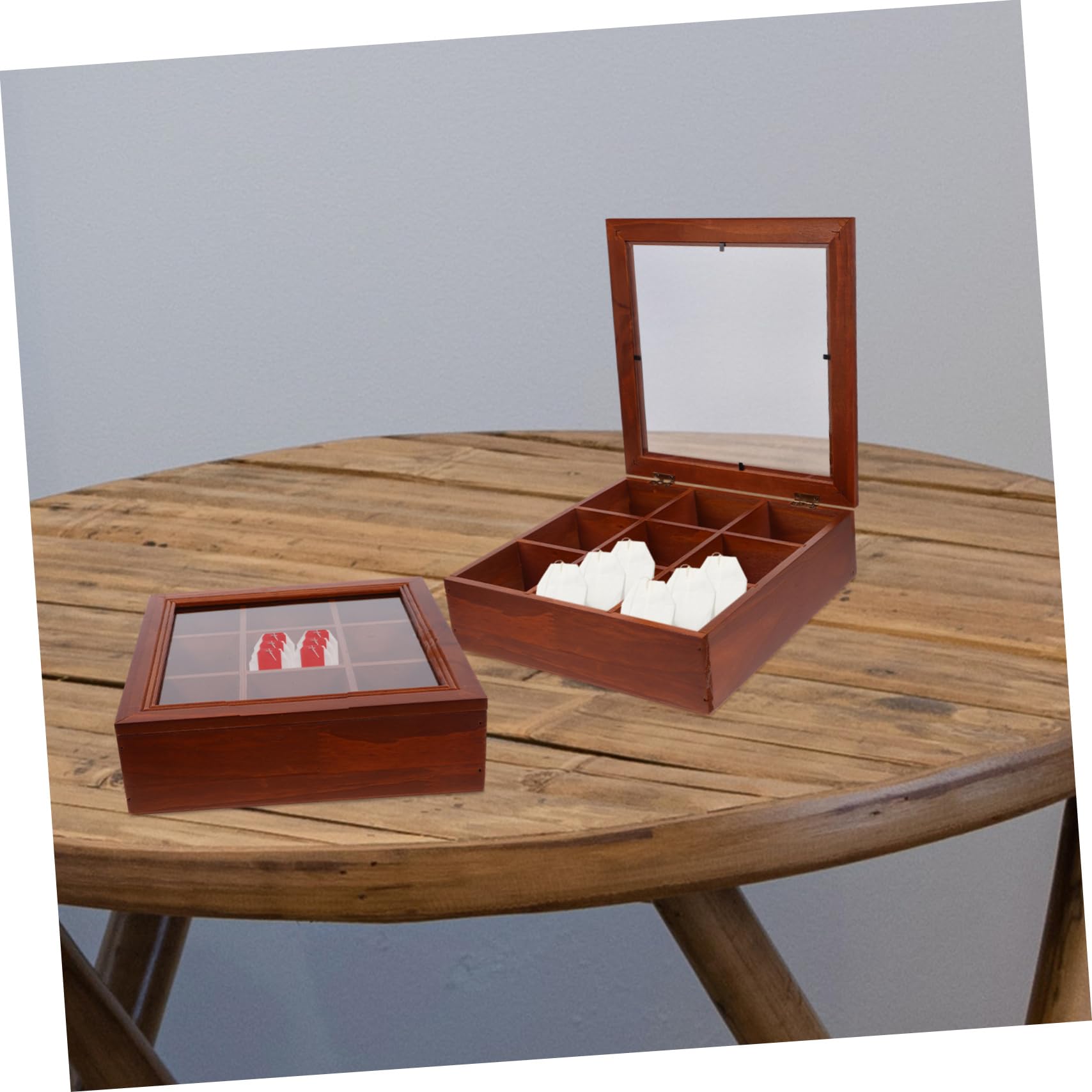 Holz Teebox mit 9 Fächern und Sichtfenster aus Acryl