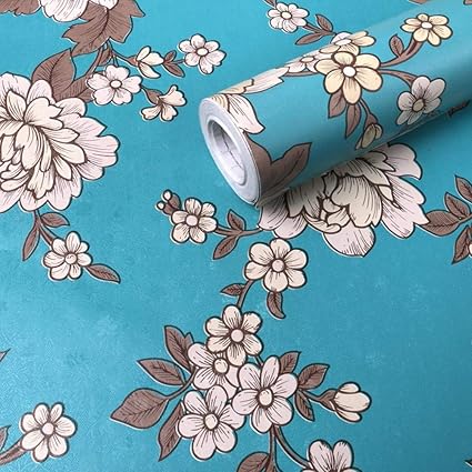 Amazon Moyishi 壁紙 壁紙 花柄 クロス はがせる 防水 壁紙シール 超簡単リフォーム 45cmx2m 青 壁紙