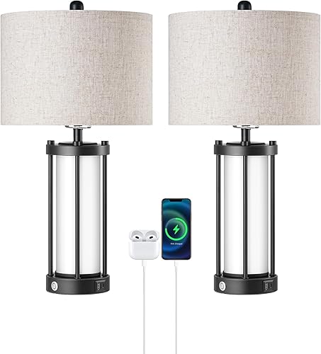 Miniatura 8 de EDISHINE Juego de 2 lámparas de mesa de granja de 22.44 pulgadas con luz nocturna, control táctil regulable de 3 vías, lámpara de mesita de noche