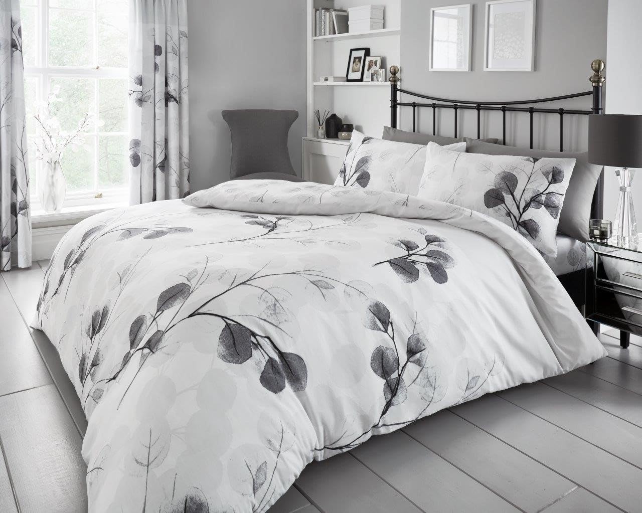 GC GAVENO CAVAILIA Leaves Duvet Cover, Super Soft Single Bed Bedding Sets, Reversible Leaf Print Quilt Covers, Grey
