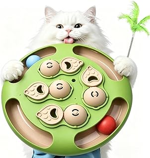 2 in 1 Intelligenzspielzeug Katzen - Fummelbrett Katze Mit Feder - Futterspielzeug Katze Interaktiv Katzenspielzeug - Katzen Beschäftigung Selbstbeschäftigung Snackball Schleckball Grün
