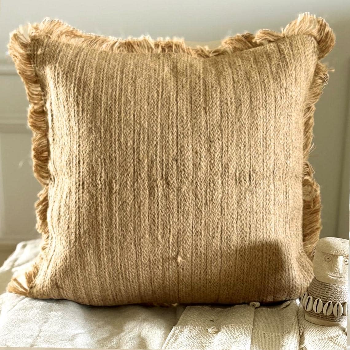 The HomeCentric Decorative Pillow Covers, Beige 16"x16" (40x40 cm) Pillow Covers, Jute Jute Lace & Moroccan Throw Pillows for Sofa, Solid Color Pattern Contemporary Easter - Jute Appeal