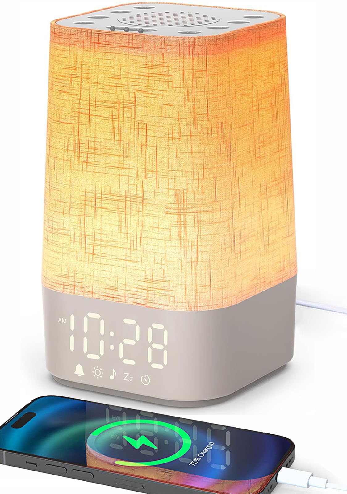 Despertador luminoso simulador de amanecer, lámpara de noche regulable con función de carga, Snooze, temporizador y luz