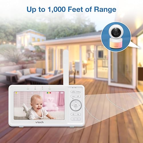 Miniatura 12 de VTech Monitor de video para bebés con cámara y audio, pantalla LCD HD de 5 pulgadas, zoom panorámico, conversación de 2 vías, modo VOX, luces