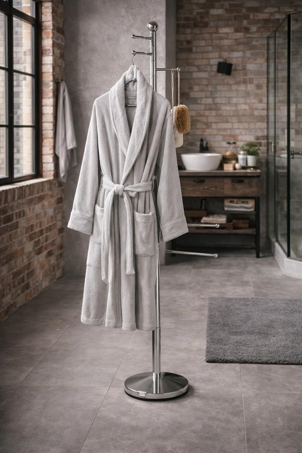 Piantana Porta Accappatoio in Acciaio Cromato – 6 Bracci alta 177 cm
