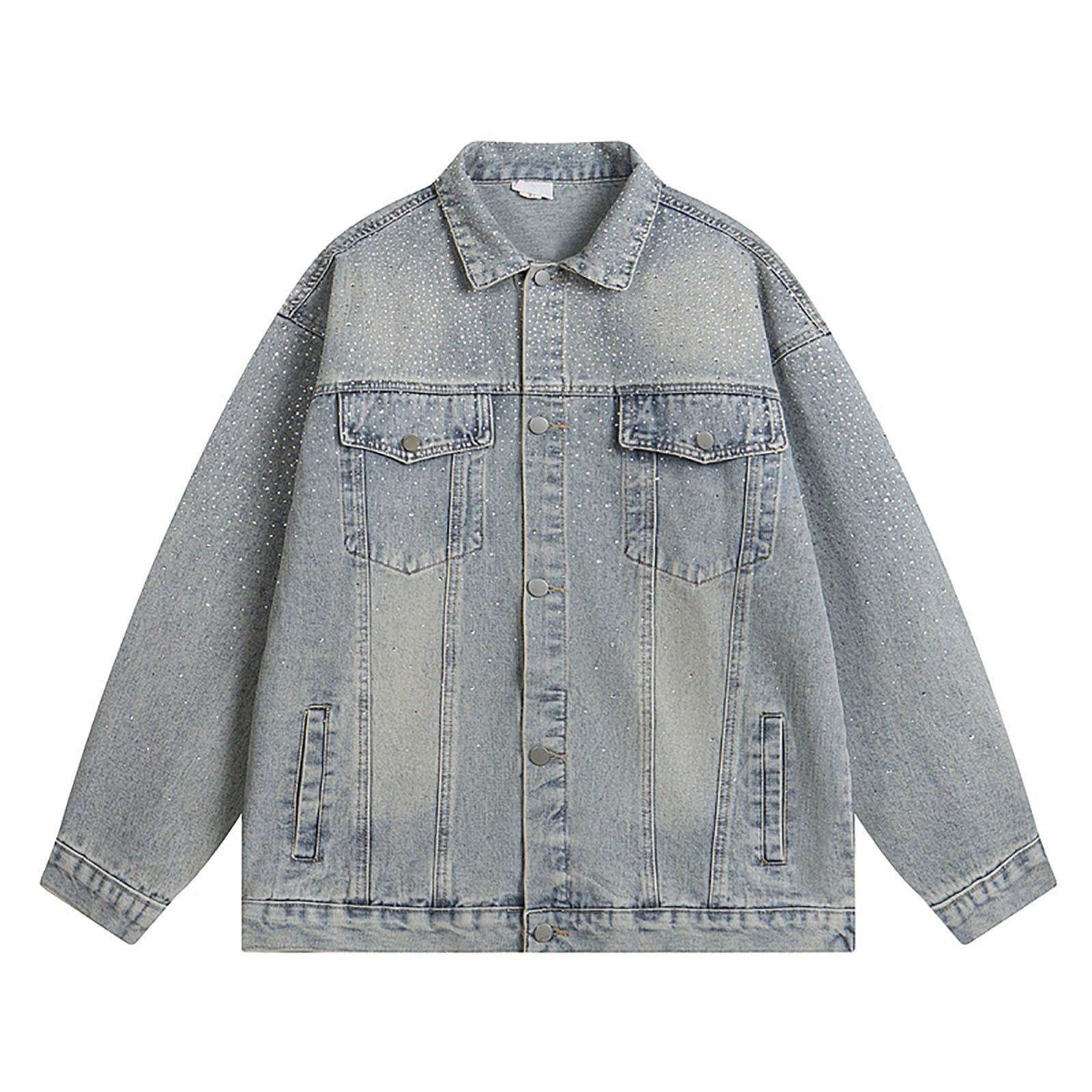 Chaqueta vaquera para hombre, chaqueta vaquera, chaqueta de entretiempo, primavera y otoño, abrigo vaquero desgastado, chaqueta vintage para hombre, chaqueta clásica denim cargo abrigo holgado