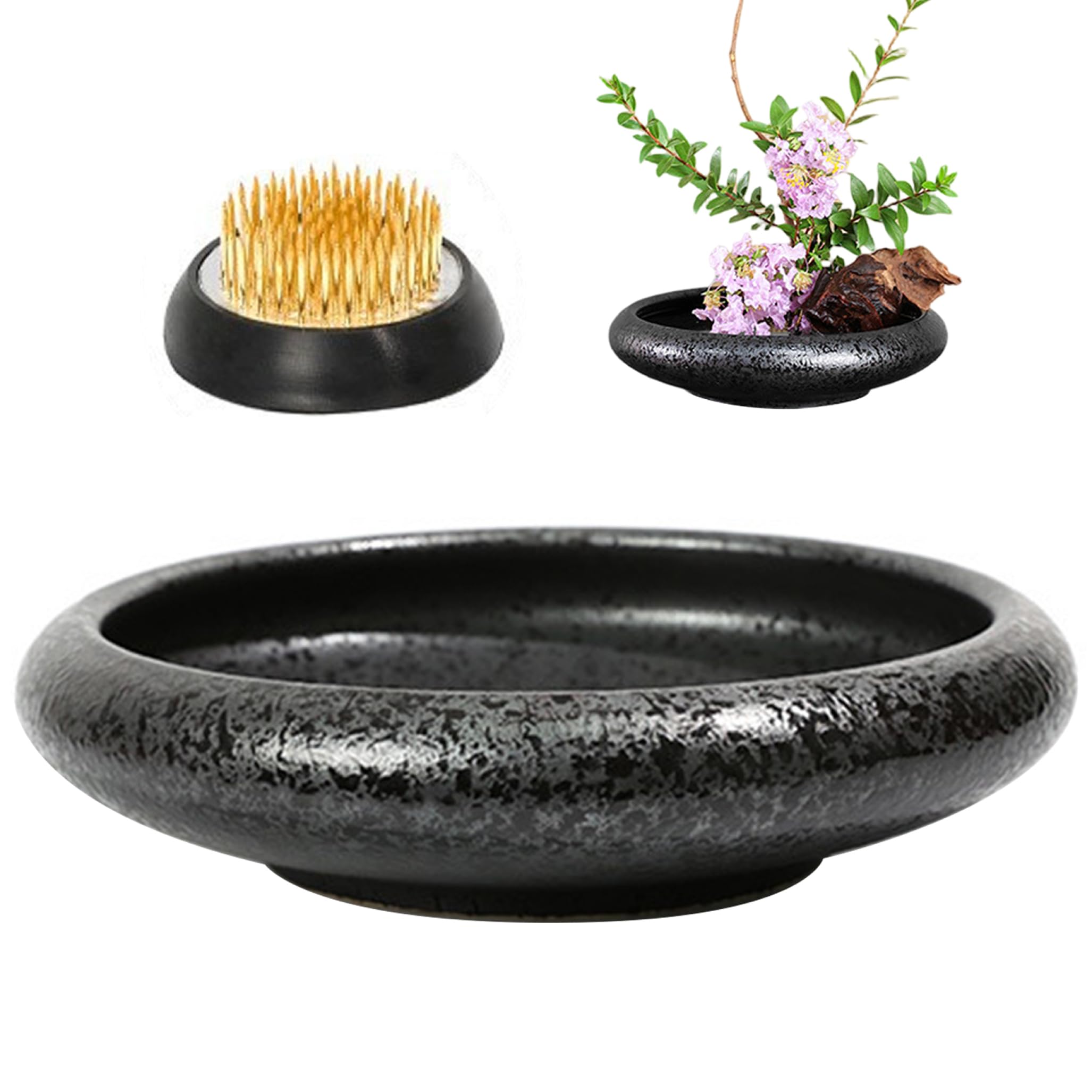 Kit de vases Ikebana céramique avec support floral rond