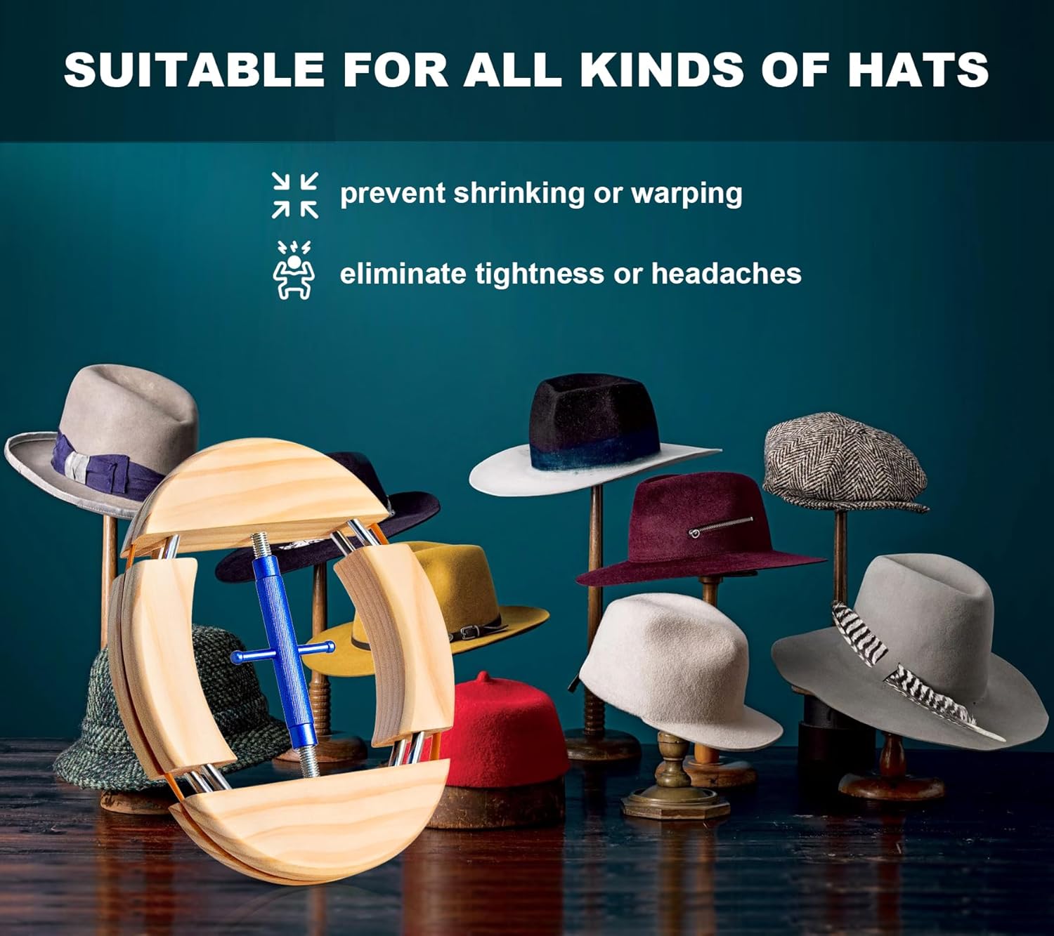 4 Way Hat Stretcher, Hat Stretcher for Fitted Hats, Heavy Duty Hats Shaper Extender w. Lever Wrench for Men All Kind of Caps - Image 7
