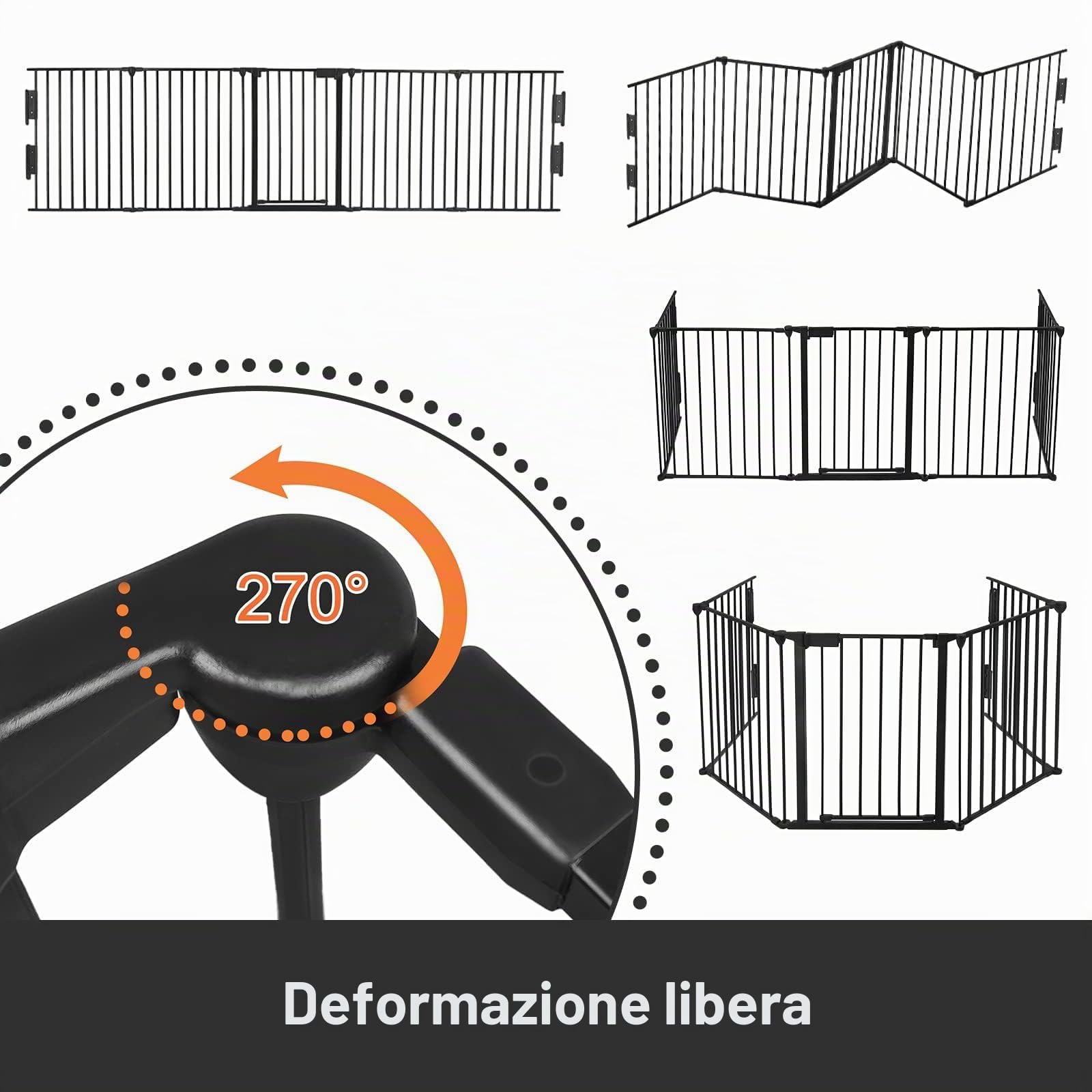 LARS360 griglia di protezione per camino, 300 cm, con porta, 5 elementi, pieghevole, sospensione, box e protezione, per neonati e bambini (75 x 60 cm, 2 serrature)