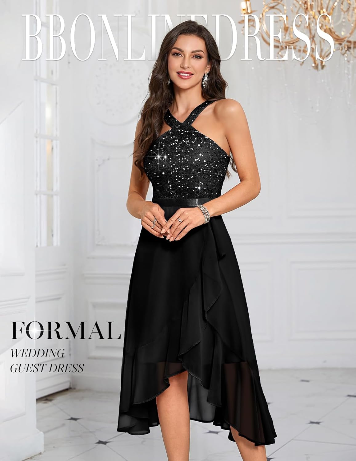 Bbonlinedress Women's Halter Cocktail Dresses Sequin Hi-Lo Prom Formal Evening Wedding Guest Bridesmaid Dress for Teens 2026 - Image 4