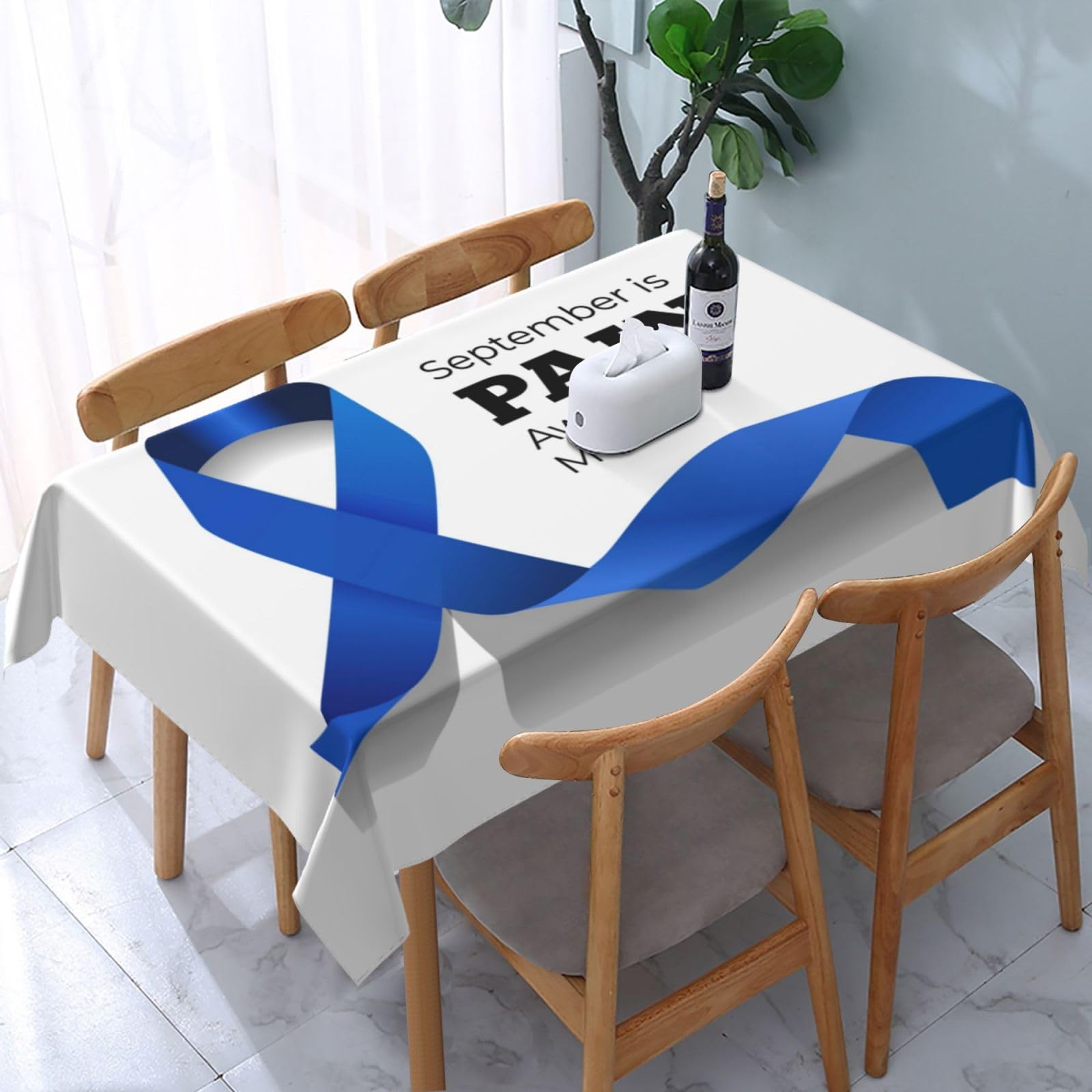 JunHeArt Pain Awareness Month Tablecloth Rectangle Table Cover Washable Table Cloths Decor For Kitchen 54" X 72"