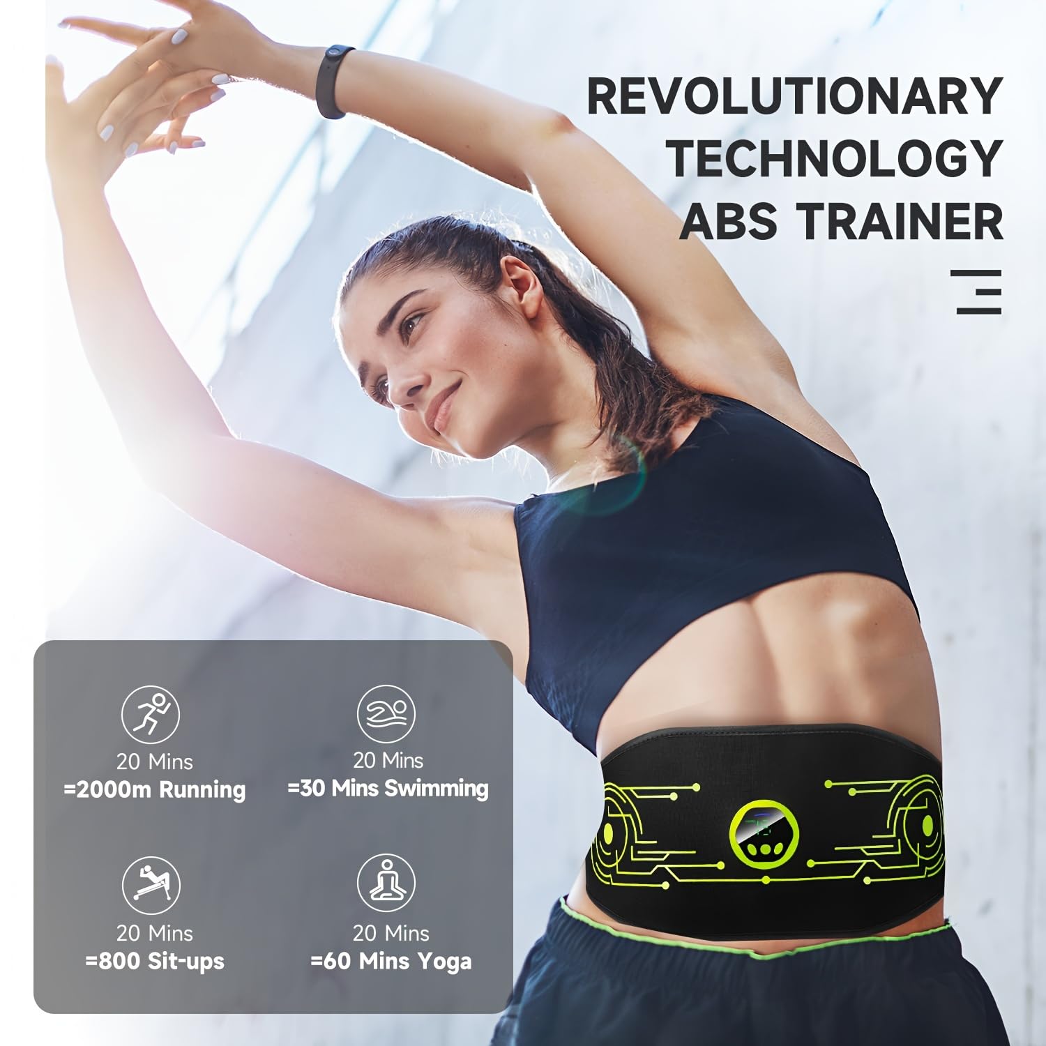 Braload EMS Bauchmuskeltrainer Elektrisch, EMS Trainingsgerät für den Bauch, EMS Muskelstimulationsgürtel – 4 Stimulationszonen, 6 Modi, Sanfte Heim-Übungen, Unisex (Grün)