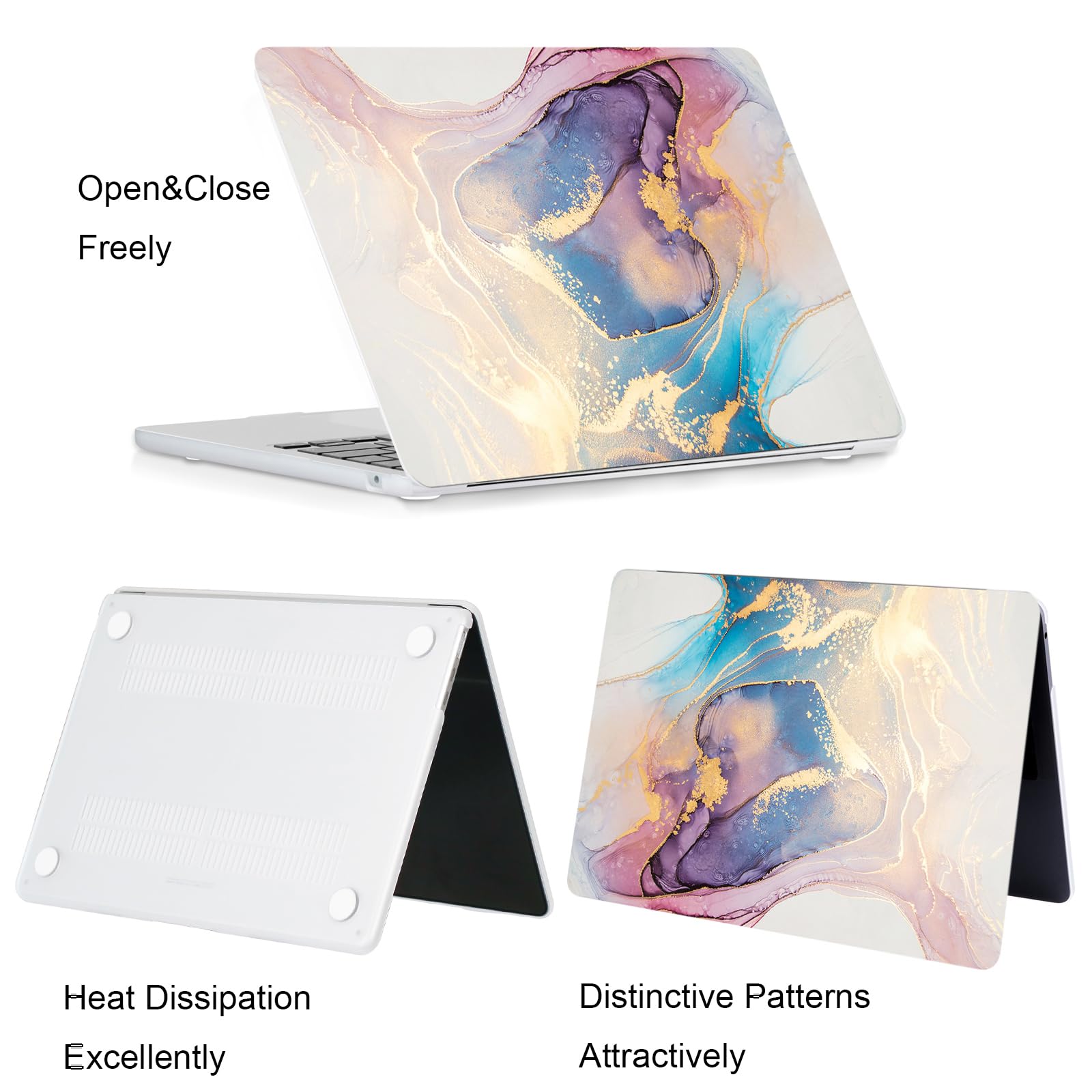 Coque Compatible avec MacBook Air M2 M3 M4 13 Pouces 2022 2024 2025 Modèle A2681 A3113 A3240, Plastique Coque Rigide MacBook Air 13 Pouces & Couverture de Clavier & Protection d'écran, Marbre B