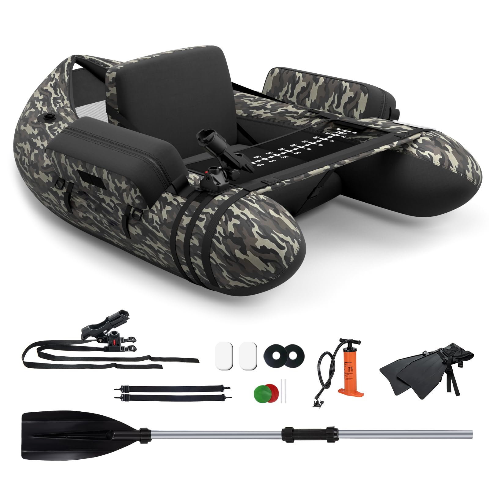 COSTWAY Kayak Hinchable, Barco de Pesca Inflable con 1 Bomba, 1 Soporte de Caña de Pescar, 1 Pala de Aluminio y 2 Aletas PP, Barca Hinchable con Correas y Respaldo Ajustables, Carga 150kg
