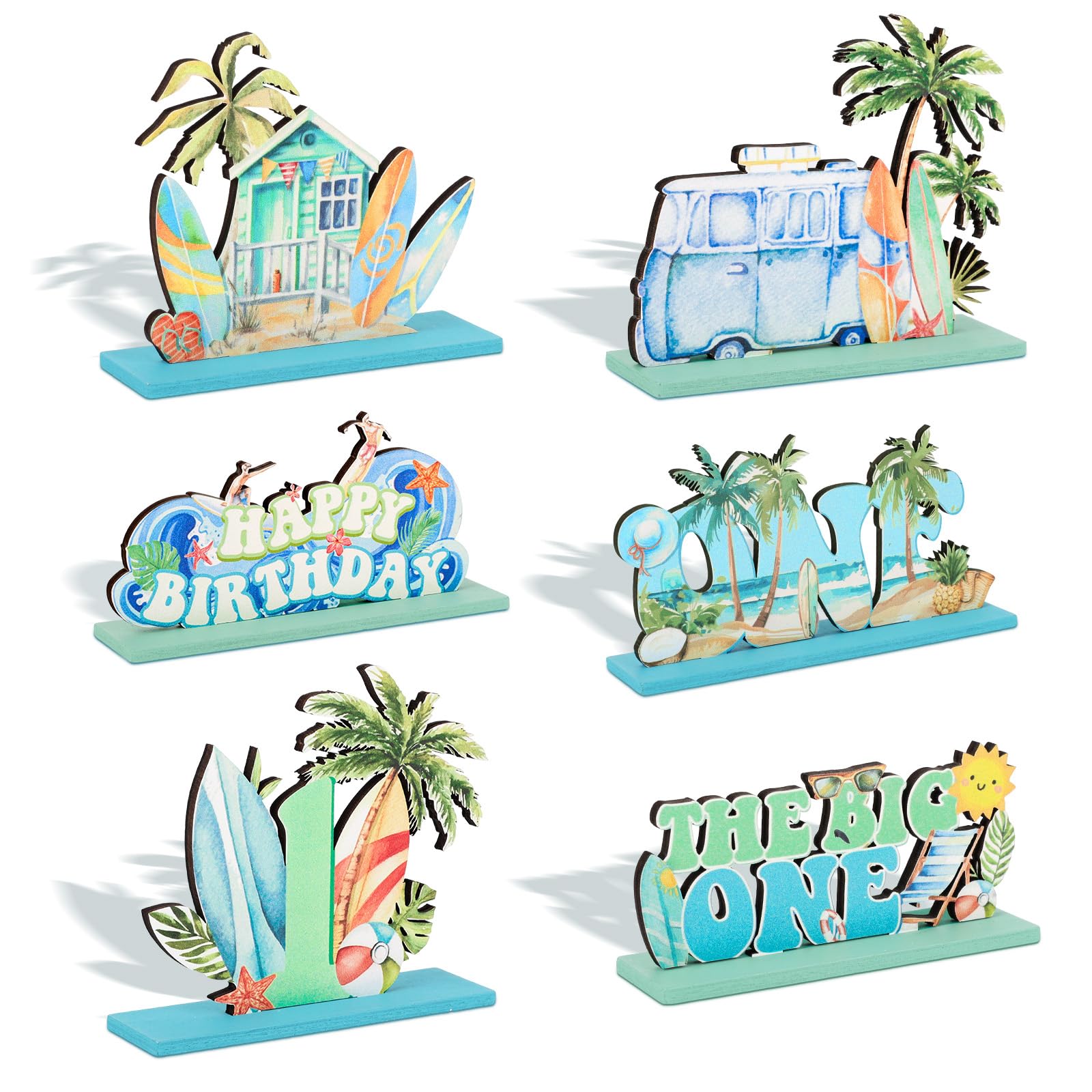 Photo 1 of 6Pcs the big one birthday party decorations The Big One Wooden Table Sign Decoration surf party decorations Summer Beach 1st Birthday Party Decoration for Beach Hawaii Surf Party Supplies