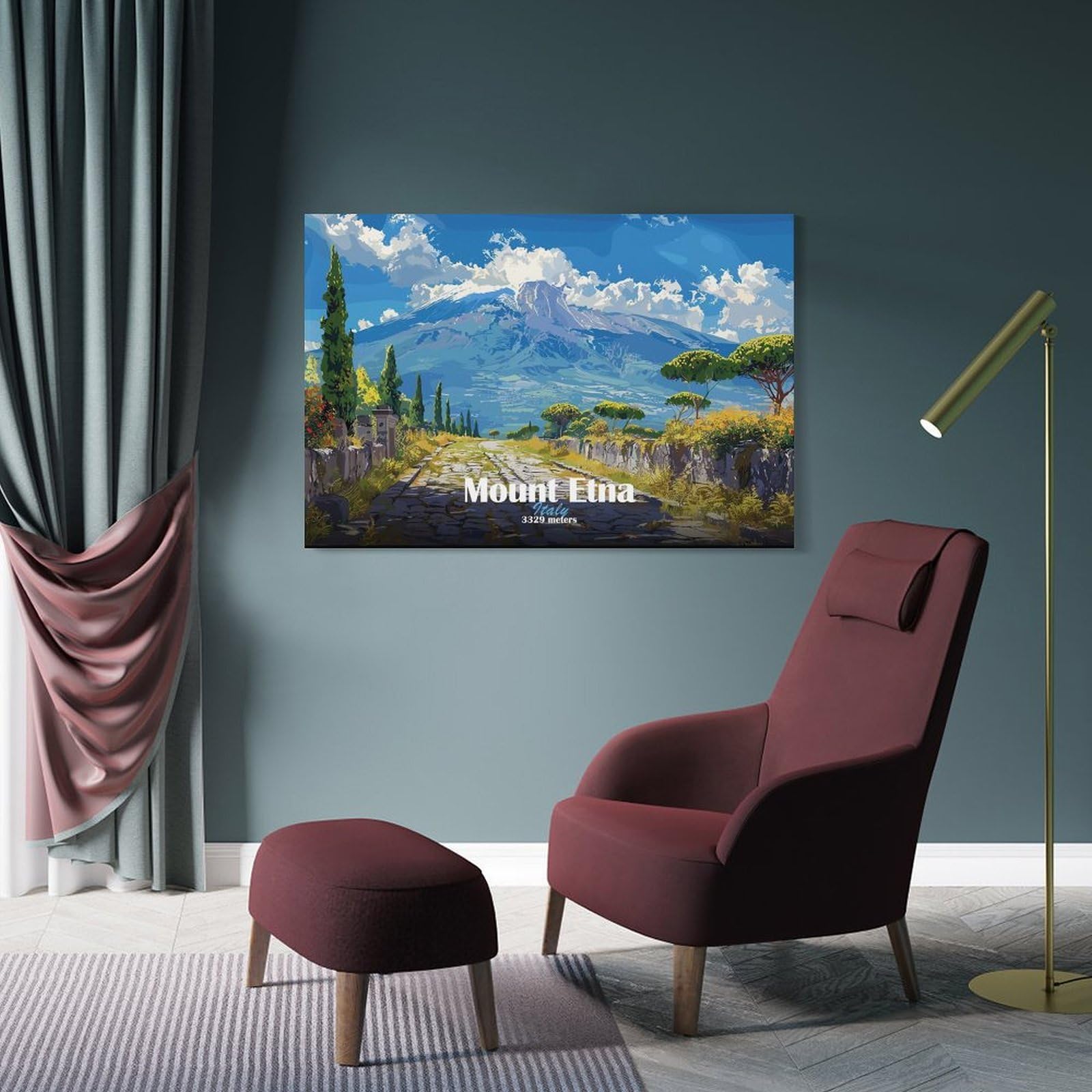 Junmoney Decorative Canvas Print Mount Etna Landscape, 24x36inch(60x90cm), for Study, Office Or Apartment Decor, Gift Idea for Housewarming And Birthdays