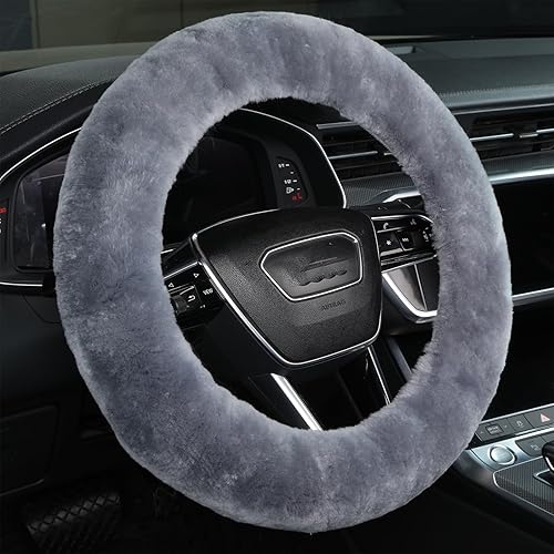 Miniatura 74 de OGLAND - Funda de volante de piel de oveja de felpa suave y esponjosa, para vehículo universal, mujeres y hombres, 14,5-15,5 pulgadas, accesorios