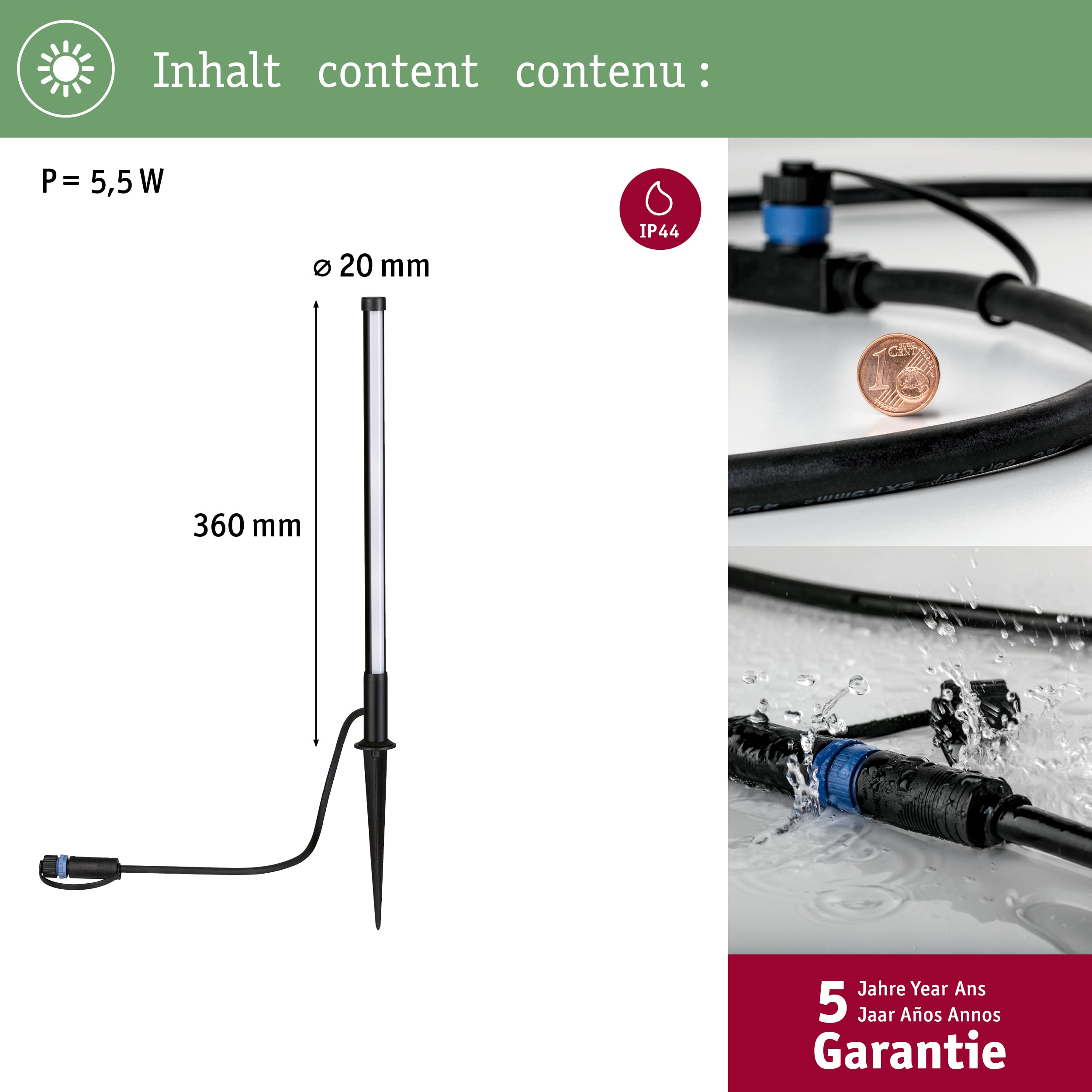 Paulmann 94530 Plug & Shine LED oświetlenie zewnętrzne Słupek IP65 z 1x5,5 W ściemnialny antracyt Oświetlenie ogrodowe Aluminium, tworzywo sztuczne 3000 K