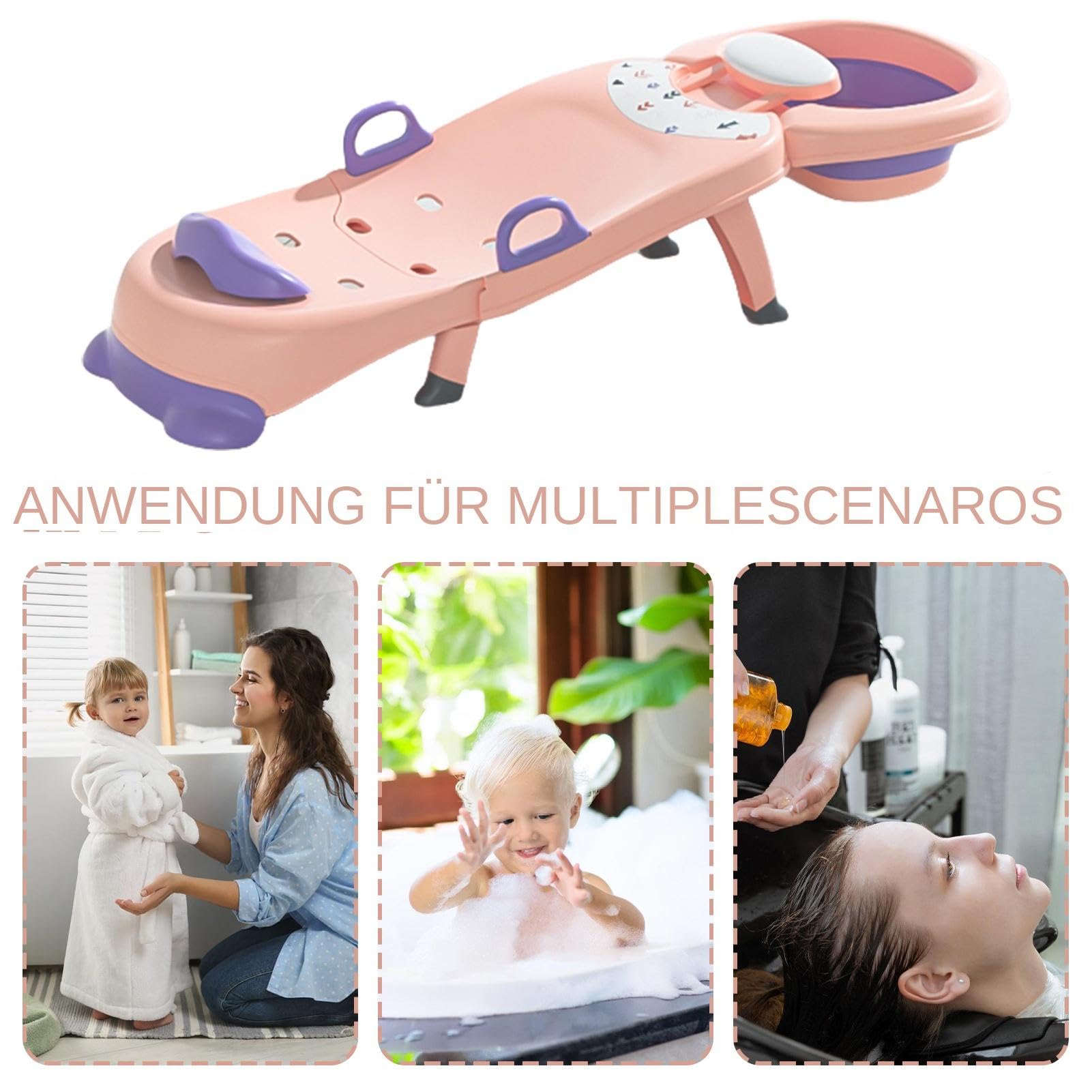 Baby-Shampoo-Salonsitz | Verstellbarer Shampoo-Stuhl | Klappbarer Shampoo | Stuhl mit Shampoo-Becken und Kopfkissen, rutschfester, bequemer Badesitz zum Haarewaschen für Kleinkinder