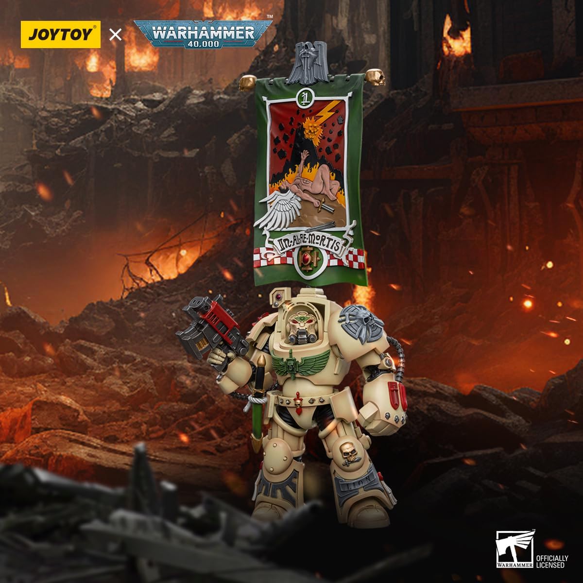 JOYTOY 1/18 Action Figures - Warhammer 40,000 Dark Angels Deathwing Ancient with Company Banner - 5‘’,Classic Character,Collectible,Age 15 and Above