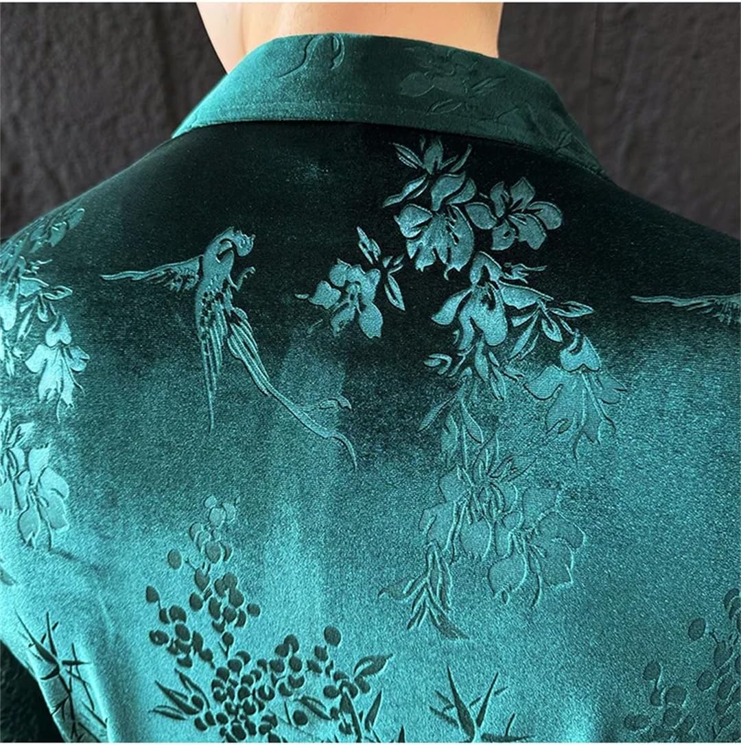 Men's Floral Print Shirt Four Seasons Long Sleeve Fleece Casual Shirt Party Tuxedo Shirt