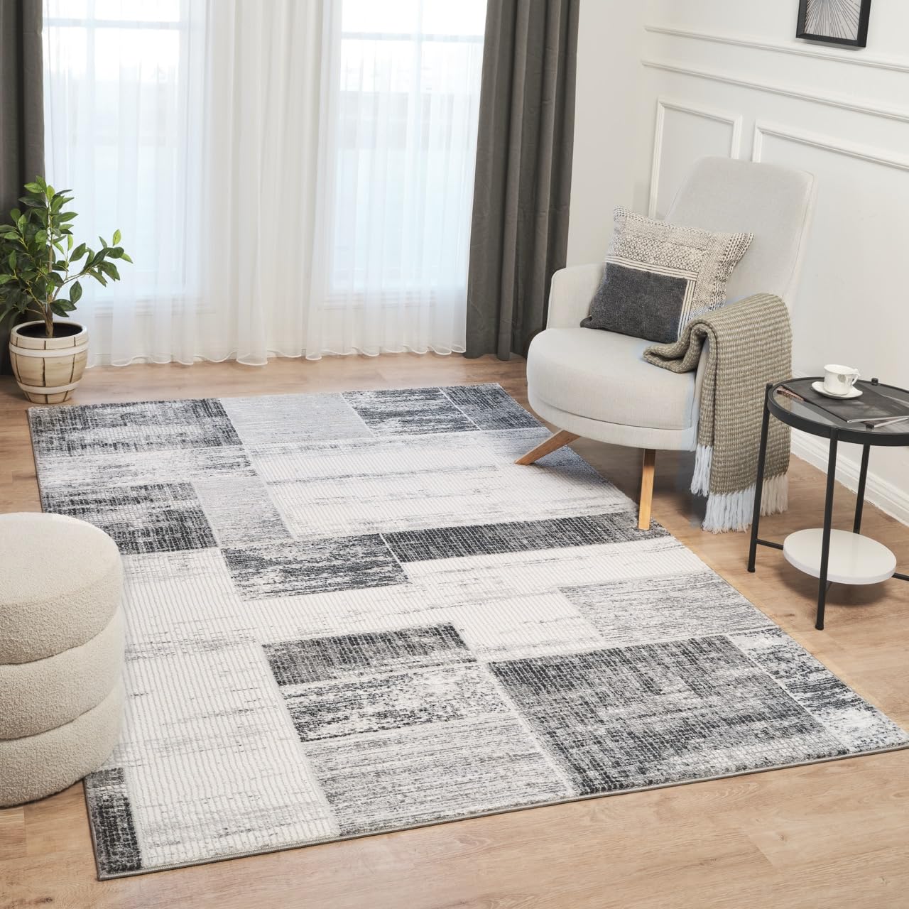 Ruglenza Easy Clean Area Rug 120x170 cm Dark Grey & Anthracite – Soft Durable Synthetic Fibre Carpet, Modern Home Decor Rug for Living Room